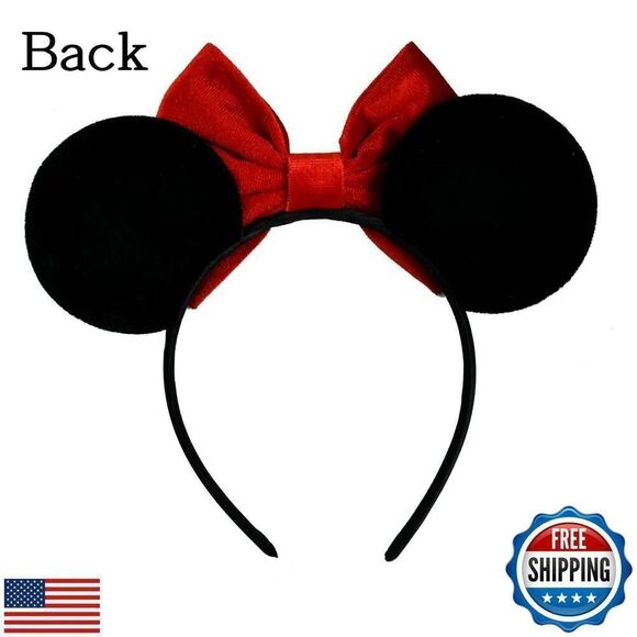 Velvet Mouse Ears Hair Bow Headband with Pearls New - Picture 4 of 5